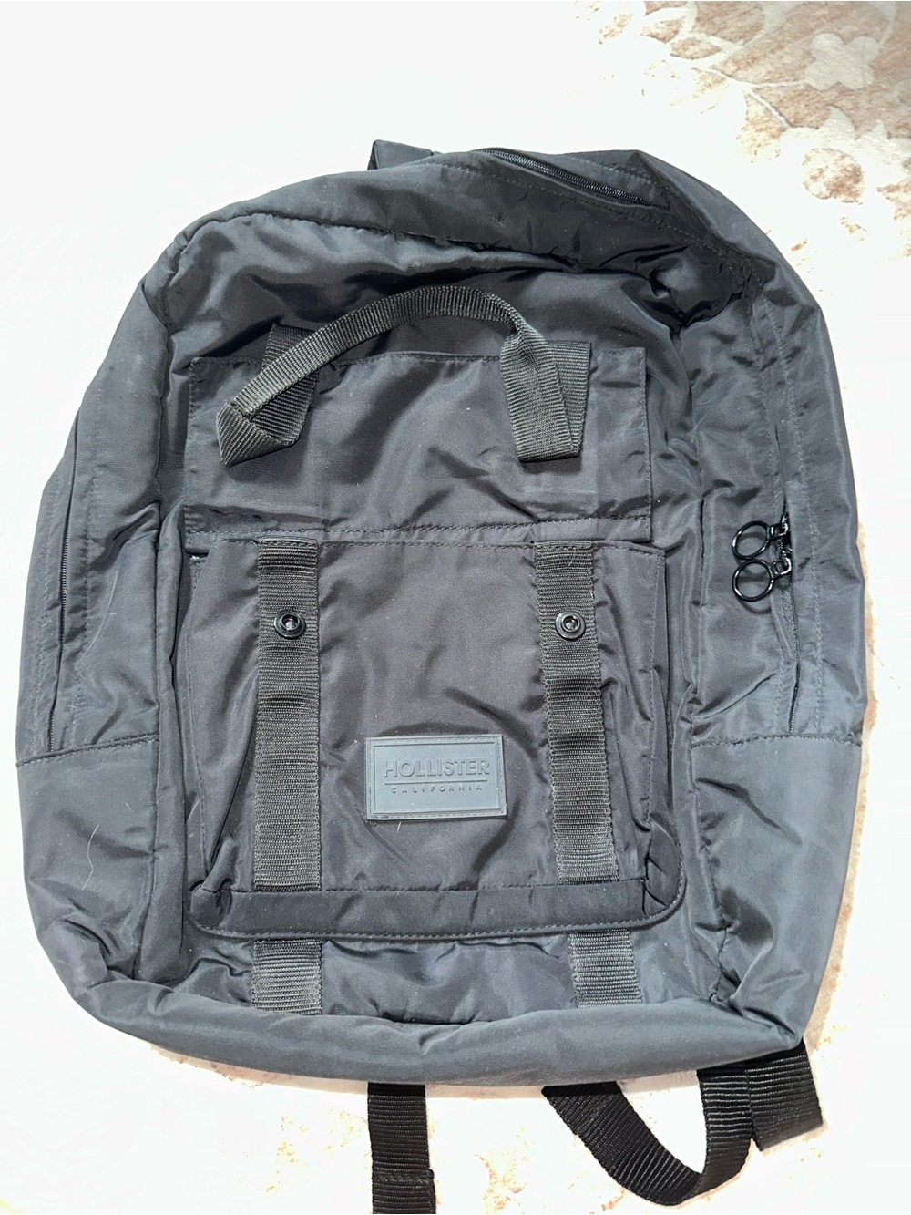 Hollister Black Canvas Backpack with Front Utility Pocket